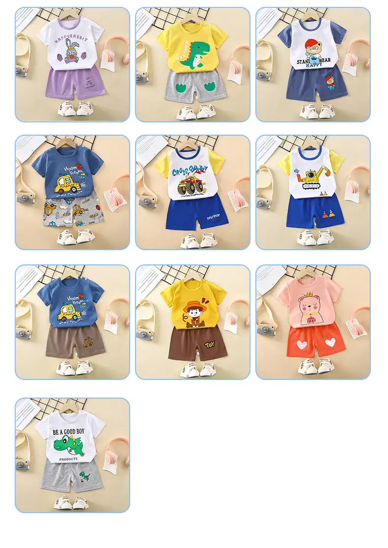 Children's Blue Yellow Cartoon Short Sleeve T-Shirt Suit — feature 7