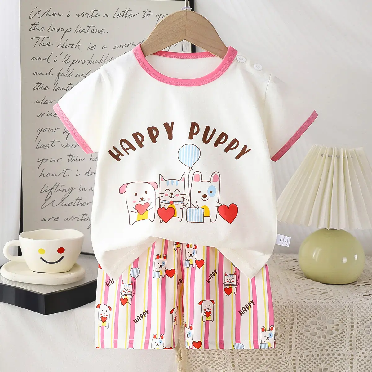 Children's Blue Yellow Cartoon Short Sleeve T-Shirt Suit - Image 11