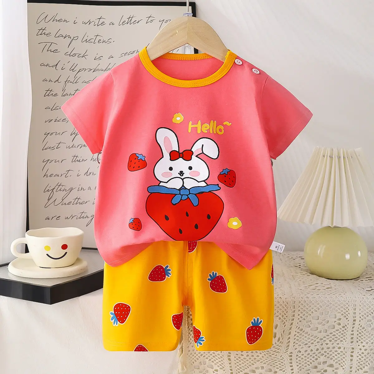 Children's Blue Yellow Cartoon Short Sleeve T-Shirt Suit - Image 12