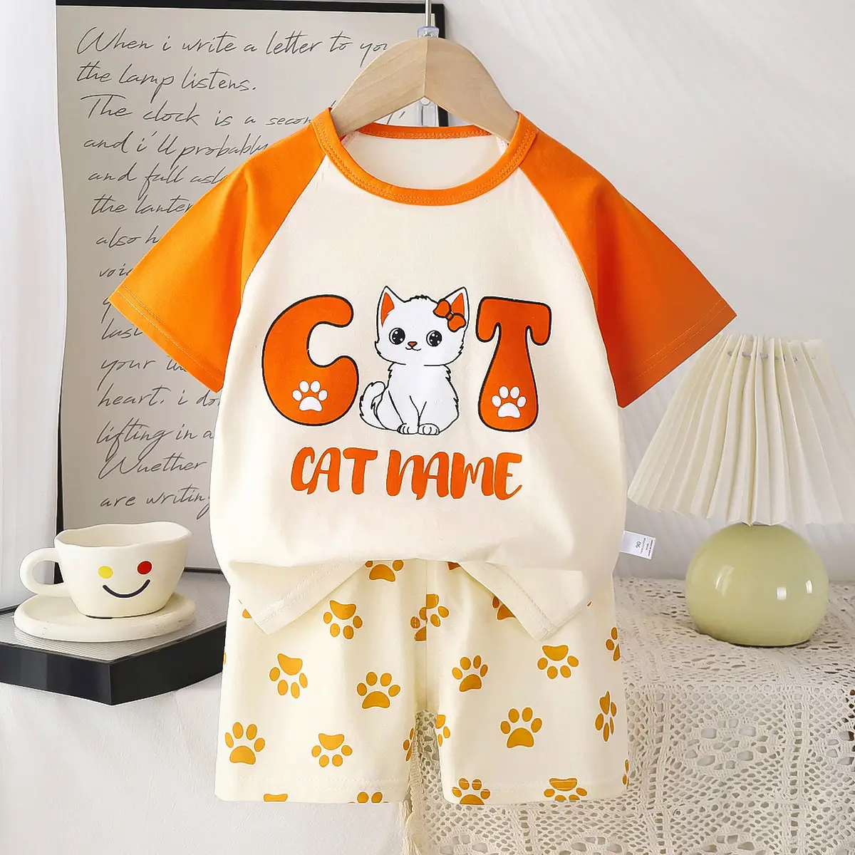 Children's Blue Yellow Cartoon Short Sleeve T-Shirt Suit - Image 17
