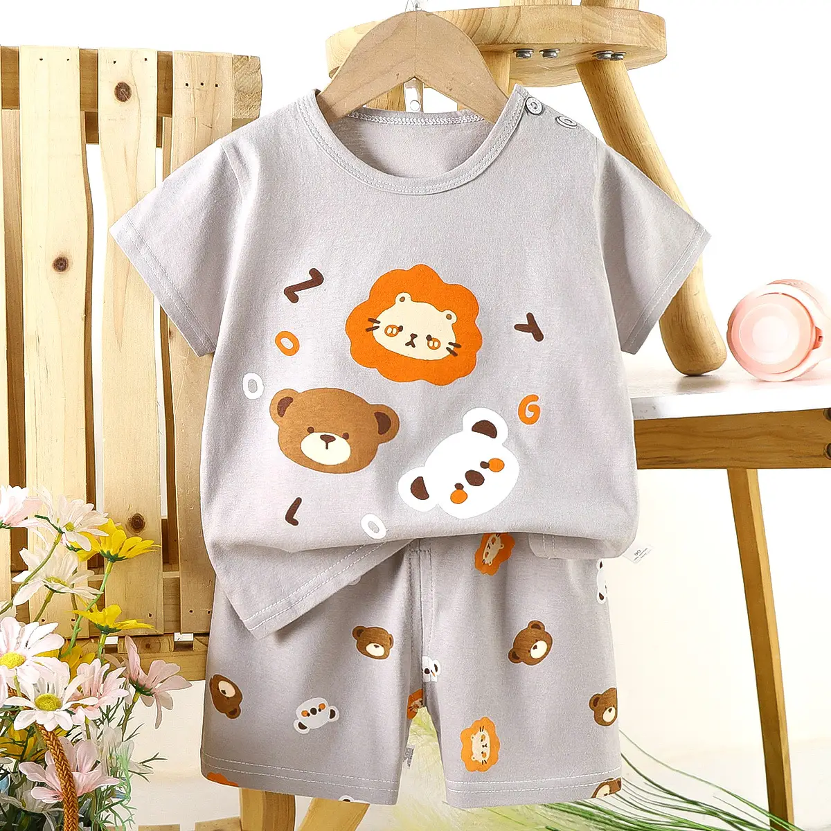 Children's Blue Yellow Cartoon Short Sleeve T-Shirt Suit - Image 2