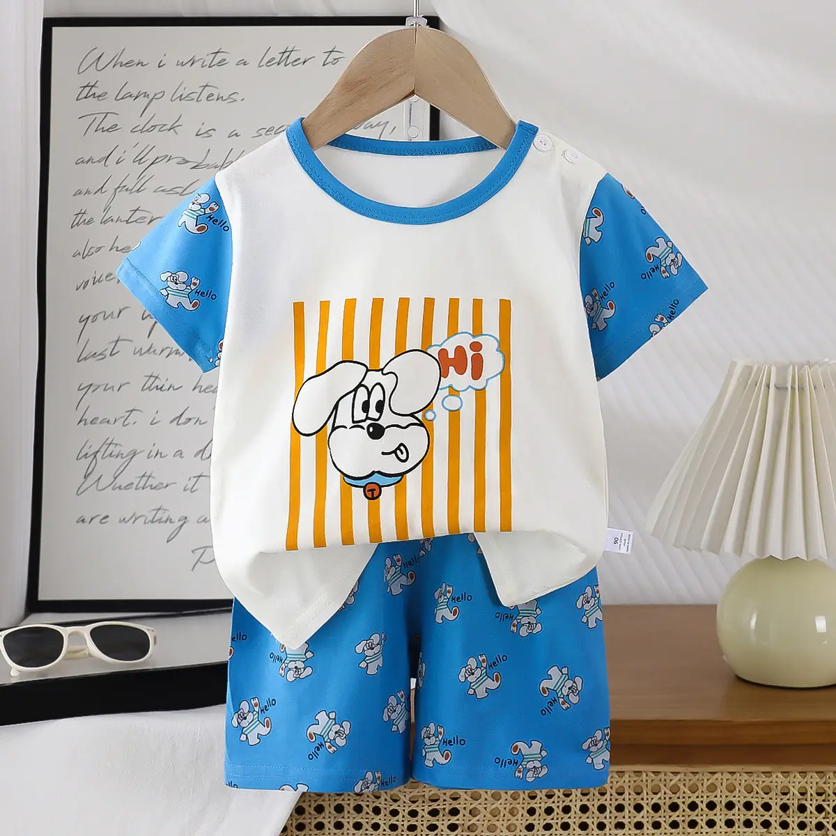 Children's Blue Yellow Cartoon Short Sleeve T-Shirt Suit - Image 21