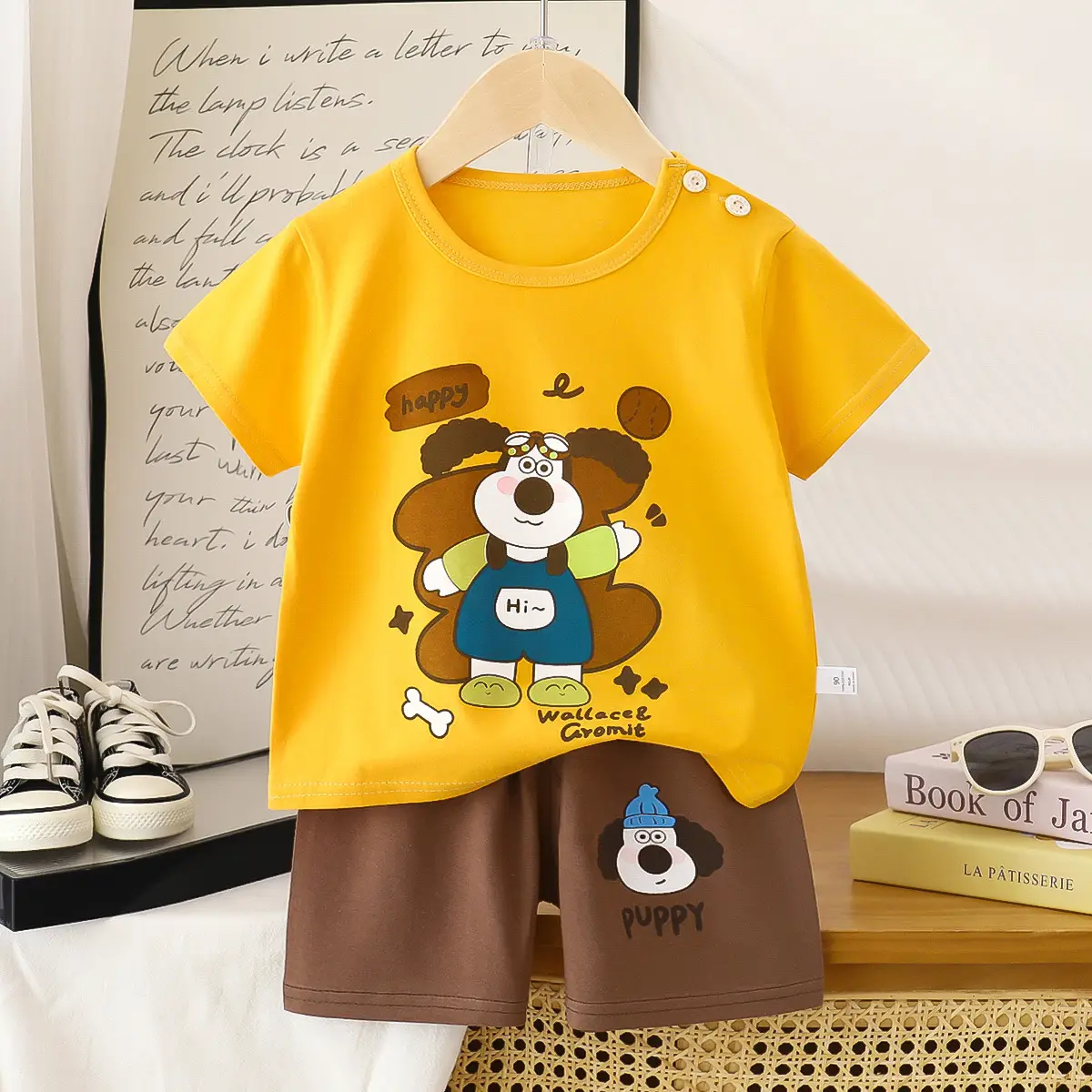 Children's Blue Yellow Cartoon Short Sleeve T-Shirt Suit - Image 23
