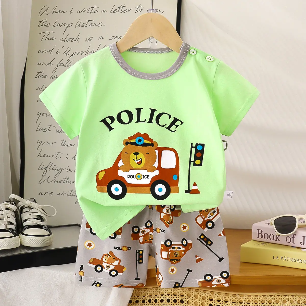Children's Blue Yellow Cartoon Short Sleeve T-Shirt Suit - Image 24