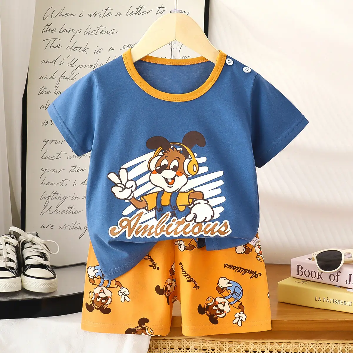 Children's Blue Yellow Cartoon Short Sleeve T-Shirt Suit - Image 26