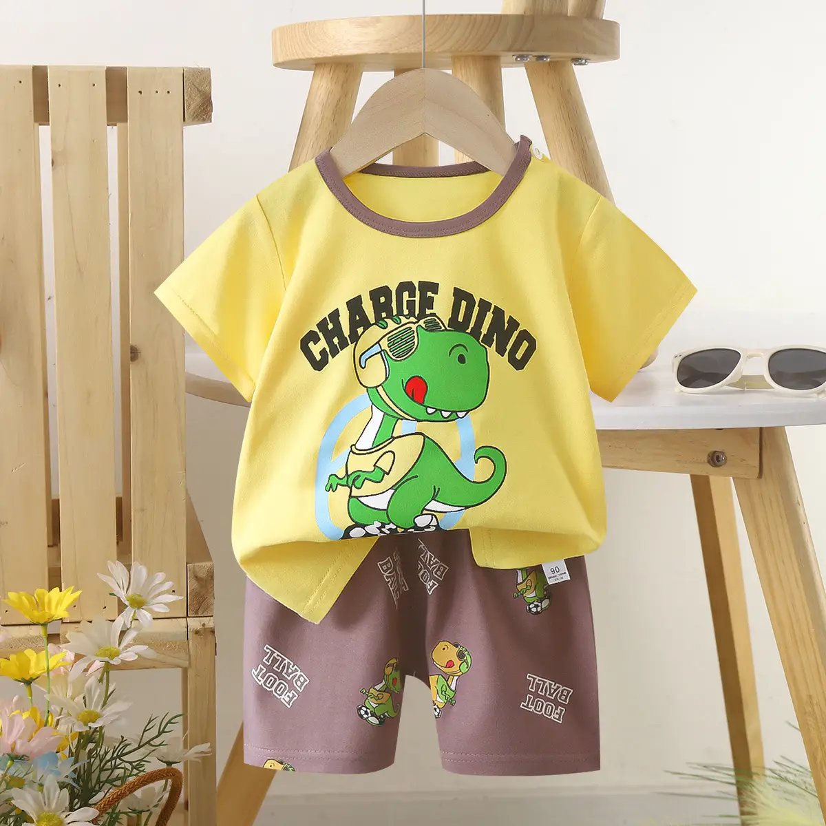 Children's Blue Yellow Cartoon Short Sleeve T-Shirt Suit - Image 28