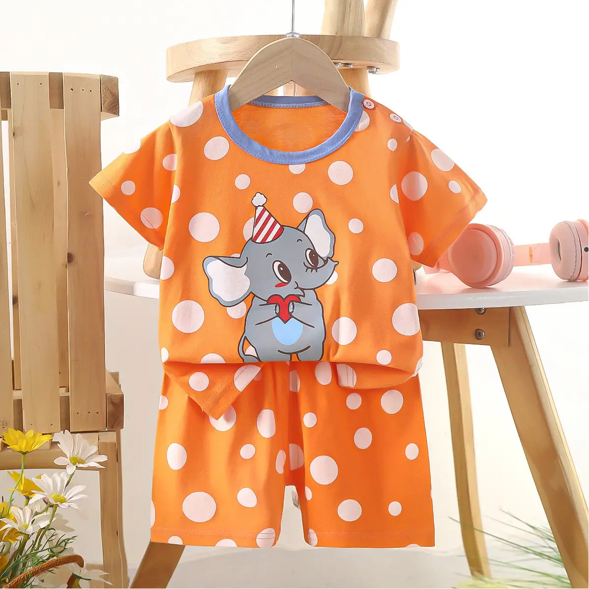 Children's Blue Yellow Cartoon Short Sleeve T-Shirt Suit - Image 29