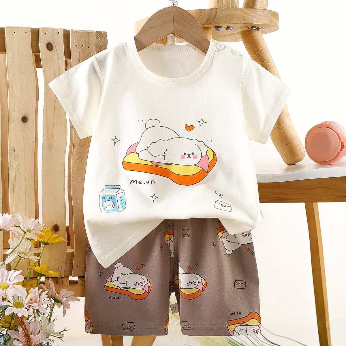 Children's Blue Yellow Cartoon Short Sleeve T-Shirt Suit - Image 6