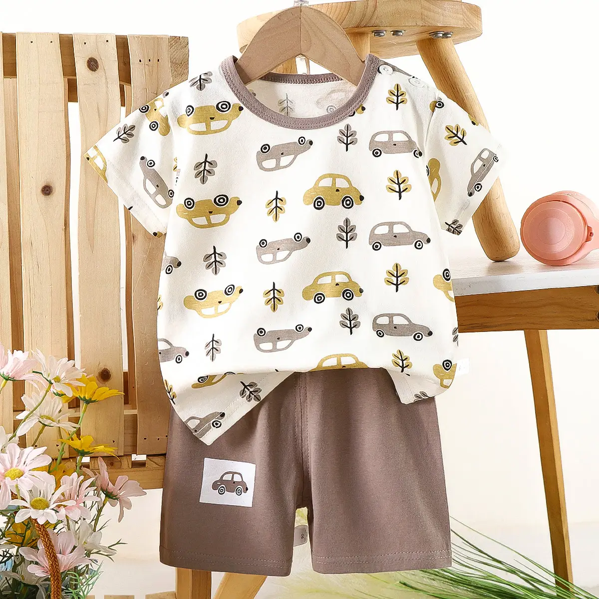 Children's Blue Yellow Cartoon Short Sleeve T-Shirt Suit - Image 7