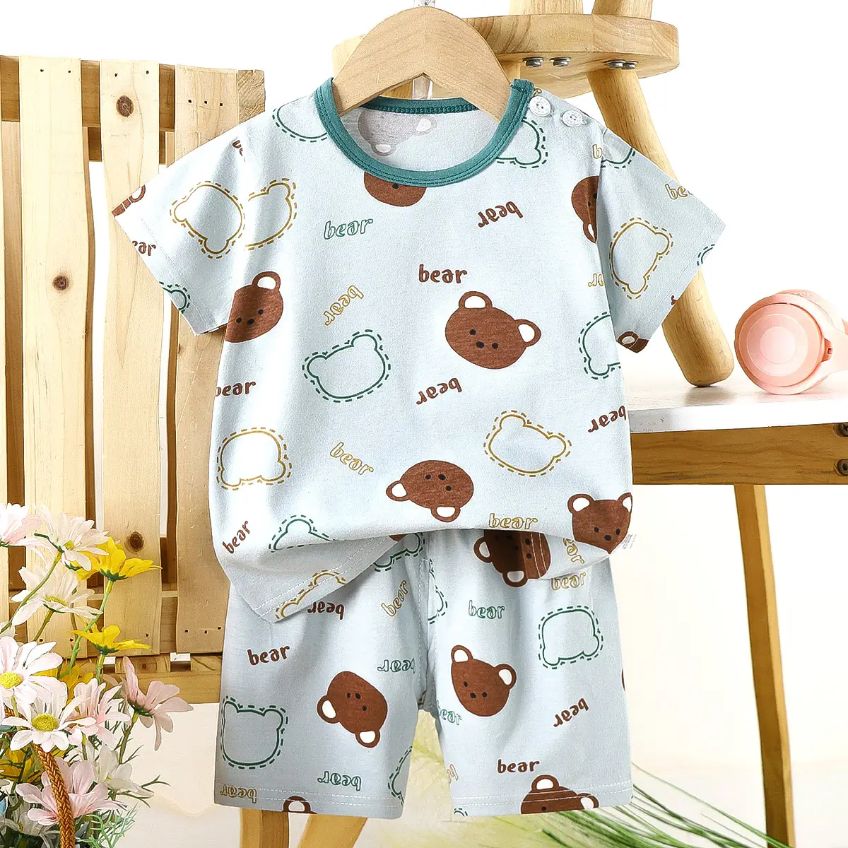 Children's Blue Yellow Cartoon Short Sleeve T-Shirt Suit - Image 8