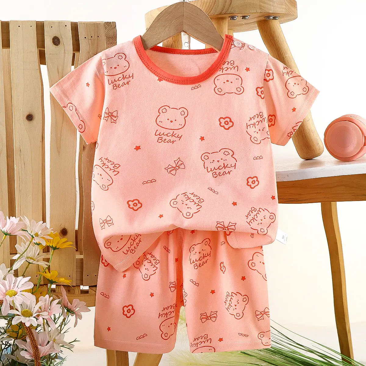 Children's Blue Yellow Cartoon Short Sleeve T-Shirt Suit - Image 9