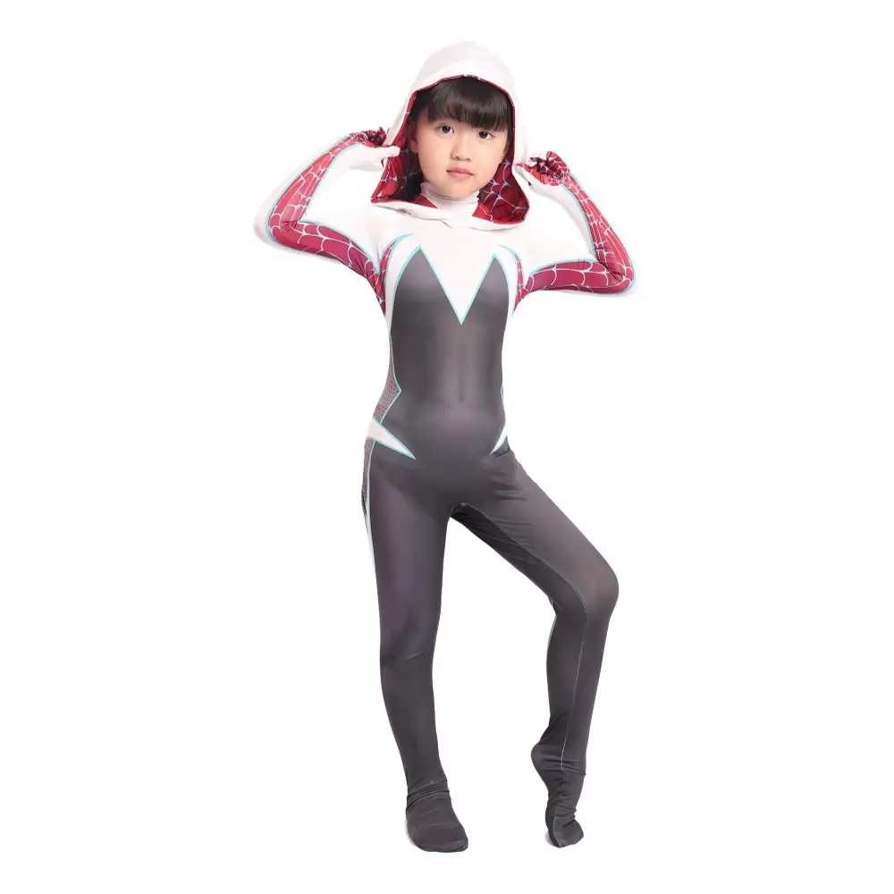 Parallel Universe Gwen Spider-Man Tight Kids Halloween Cosplay Costume Spider Cloak Milk Silk