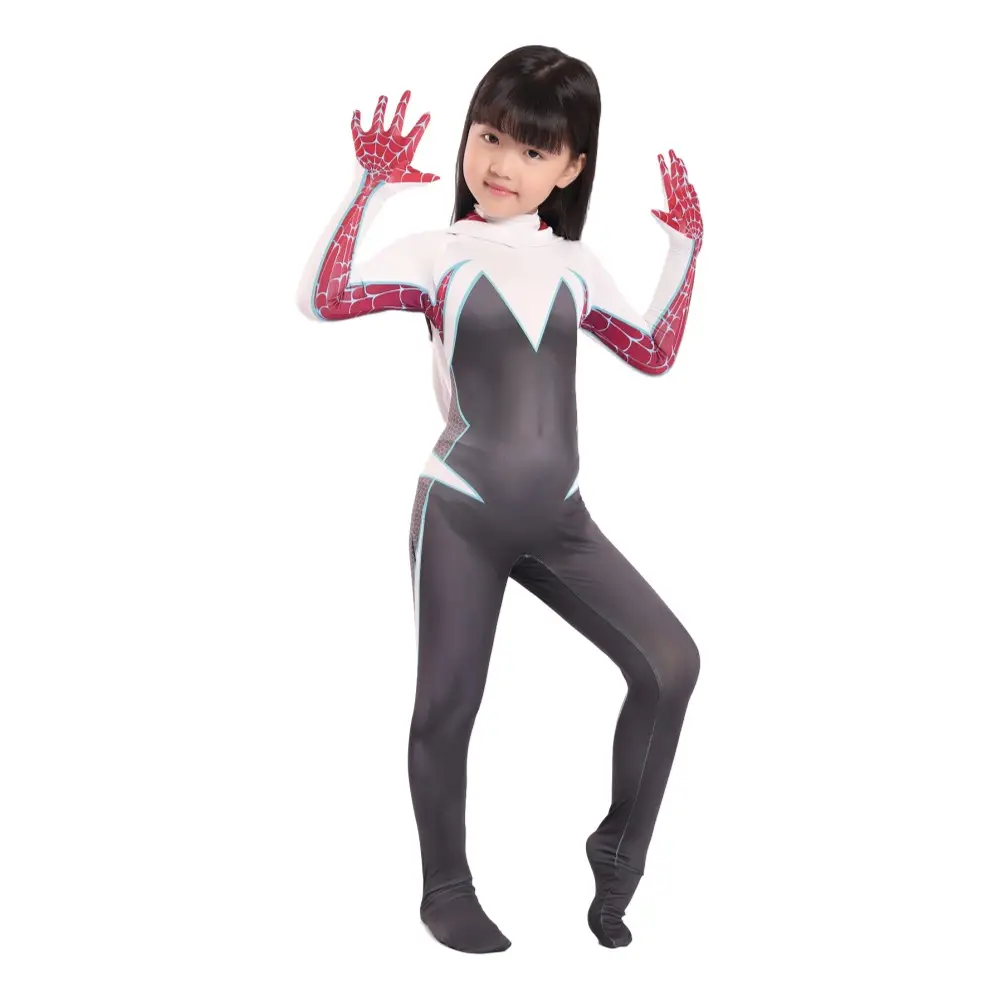 Parallel Universe Gwen Spider-Man Tight Kids Halloween Cosplay Costume Spider Cloak Milk Silk