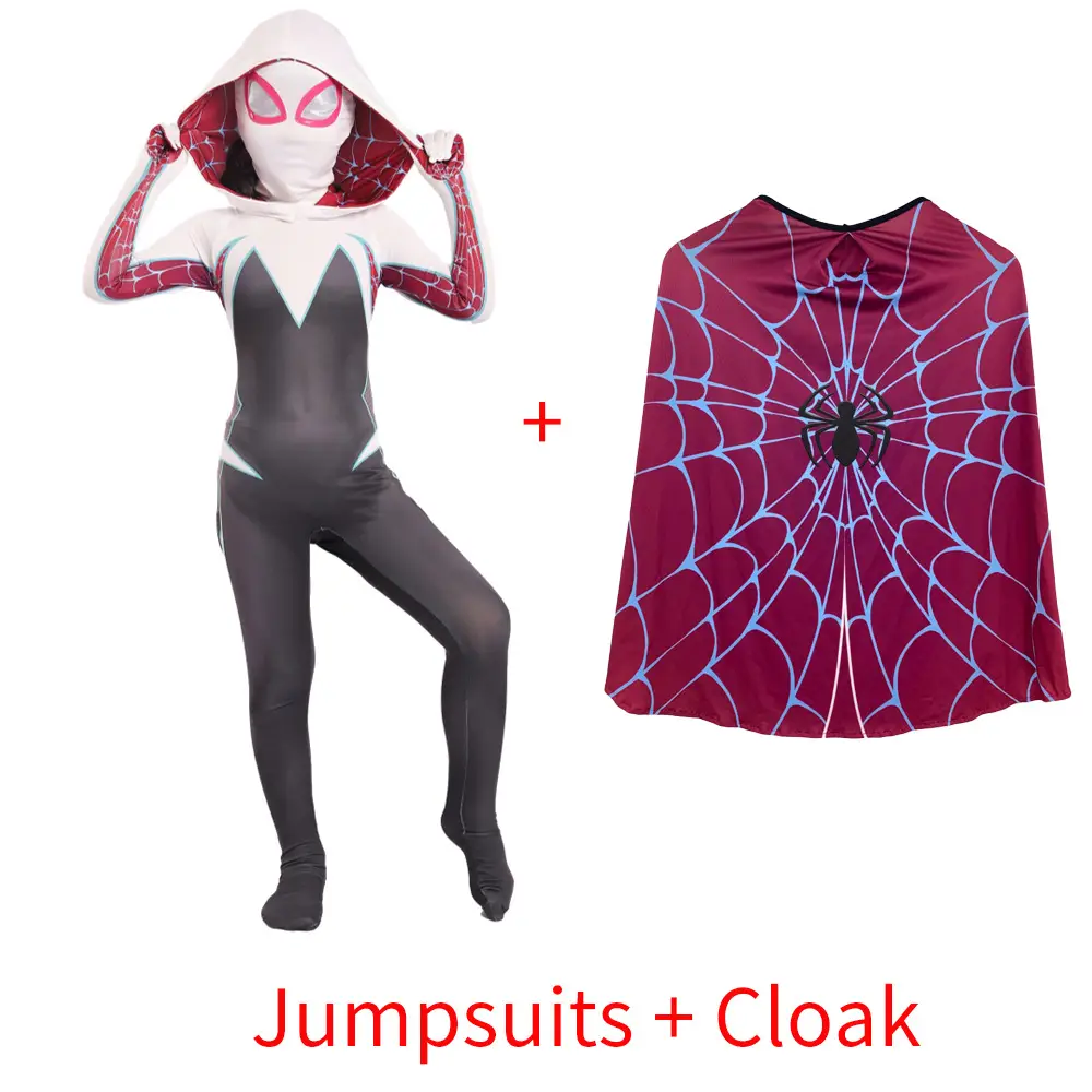 Parallel Universe Gwen Spider-Man Tight Kids Halloween Cosplay Costume Spider Cloak Milk Silk — feature 14