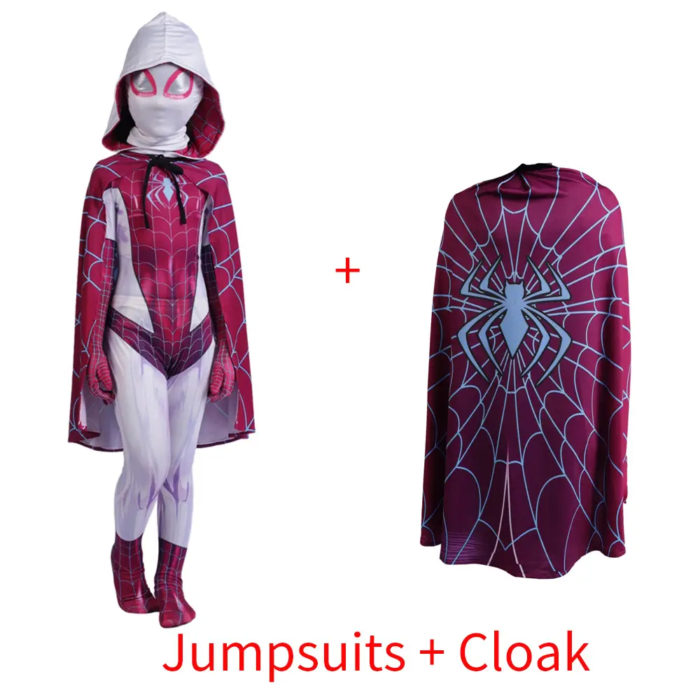 Parallel Universe Gwen Spider-Man Tight Kids Halloween Cosplay Costume Spider Cloak Milk Silk — feature 34