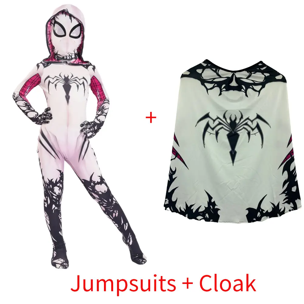 Parallel Universe Gwen Spider-Man Tight Kids Halloween Cosplay Costume Spider Cloak Milk Silk