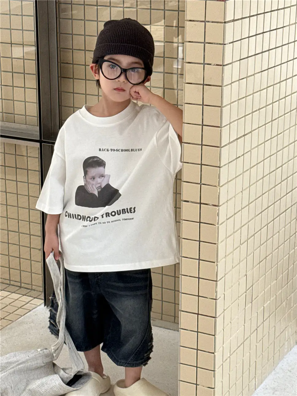 2026 Kids T-Shirt White Retro Cartoon Short Sleeve