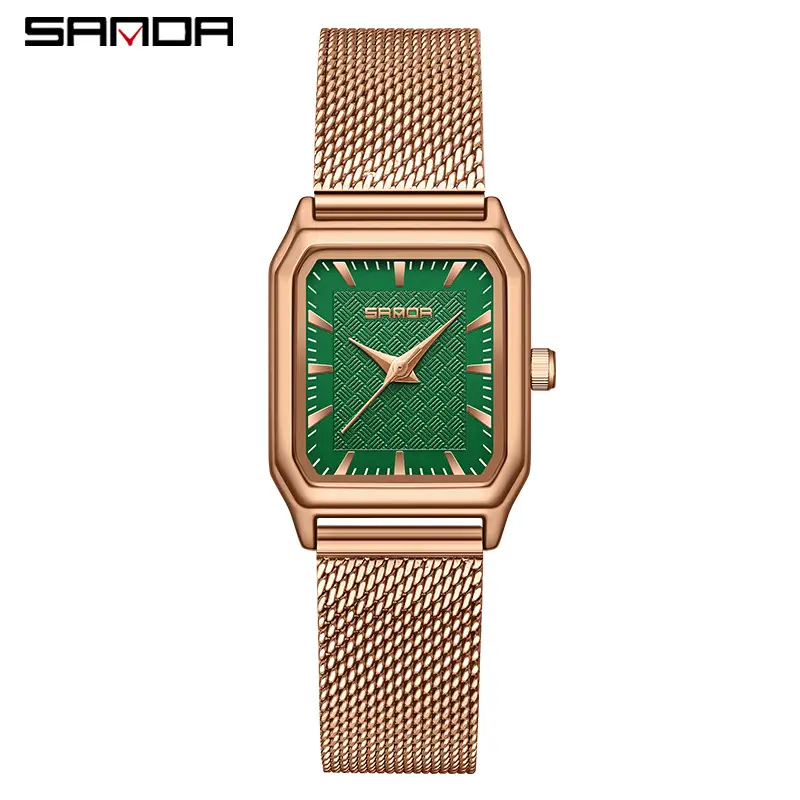 Sanda Women's Gold Square Quartz Watch Brown Leather Strap - Image 12