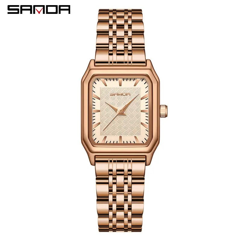 Sanda Women's Gold Square Quartz Watch Brown Leather Strap - Image 17