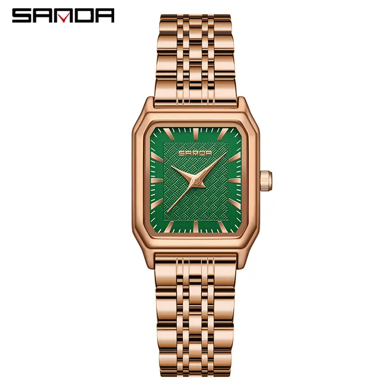 Sanda Women's Gold Square Quartz Watch Brown Leather Strap - Image 18