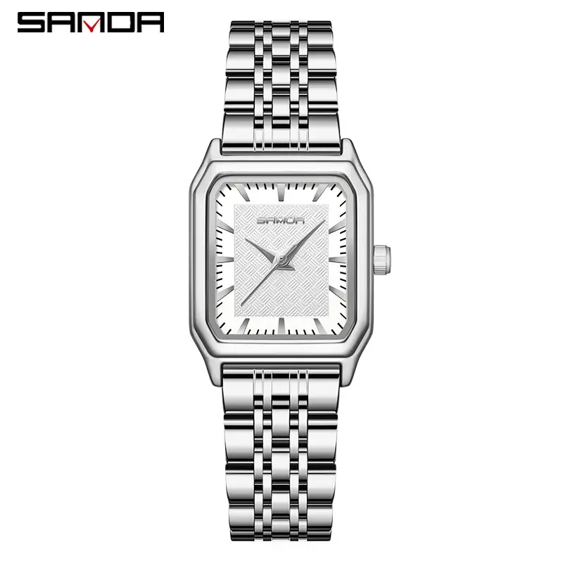 Sanda Women's Gold Square Quartz Watch Brown Leather Strap - Image 22