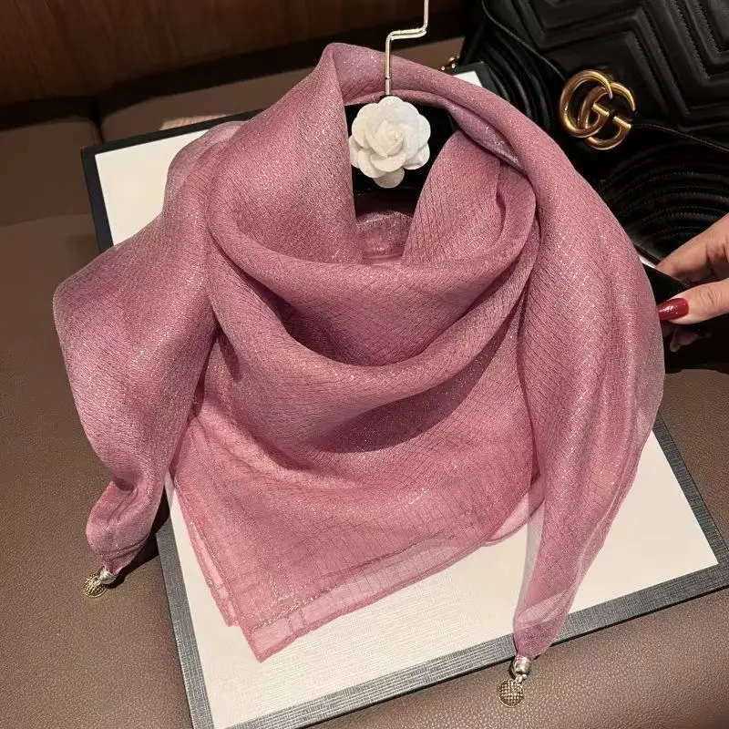 Women Silk Scarf Gold Thread Magnetic Buckle Gauze Spring Fall - Image 8