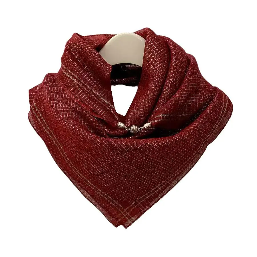 Women Silk Scarf Gold Thread Magnetic Buckle Gauze Spring Fall - Image 11
