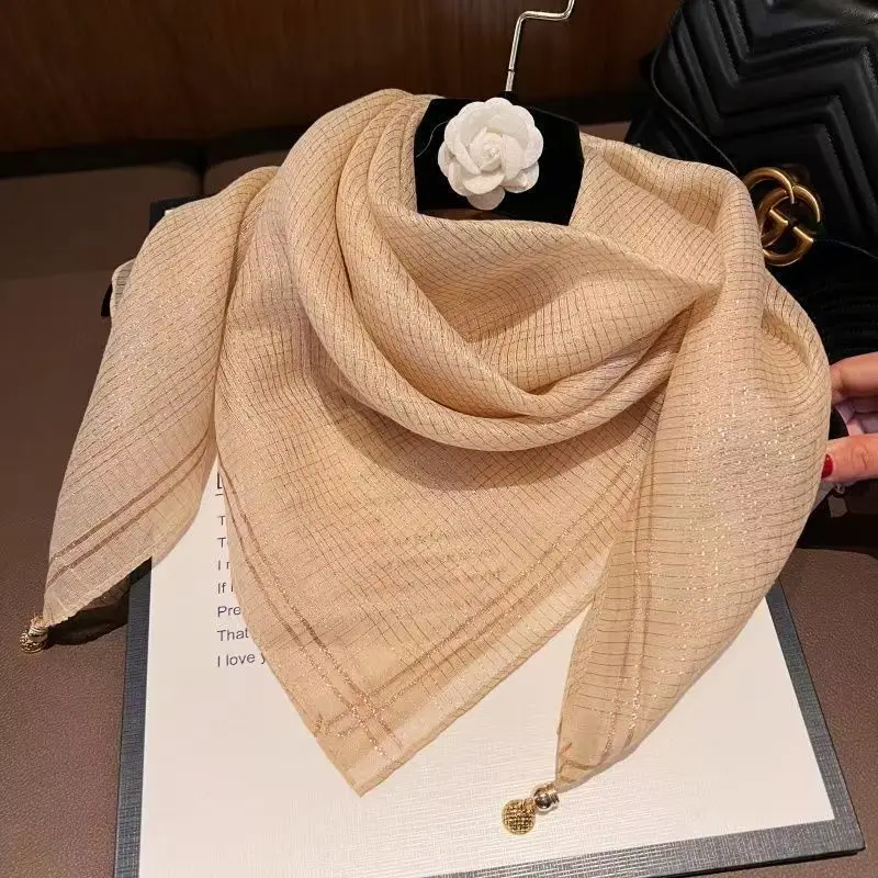 Women Silk Scarf Gold Thread Magnetic Buckle Gauze Spring Fall - Image 6