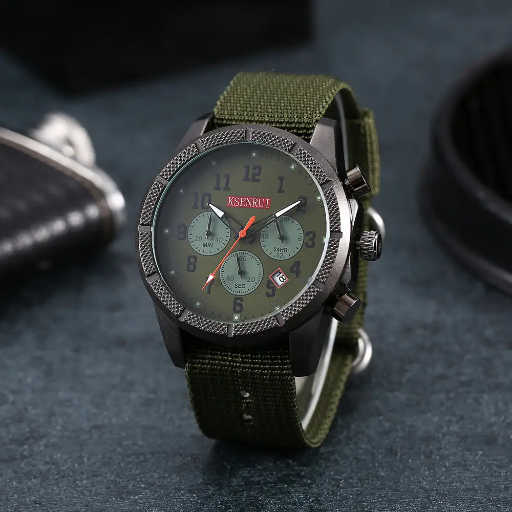 KSENRUI Men's Military Style Chronograph Watch Green Strap - Image 11