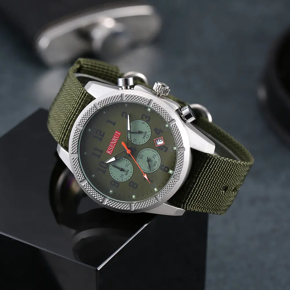 KSENRUI Men's Military Style Chronograph Watch Green Strap — feature 19
