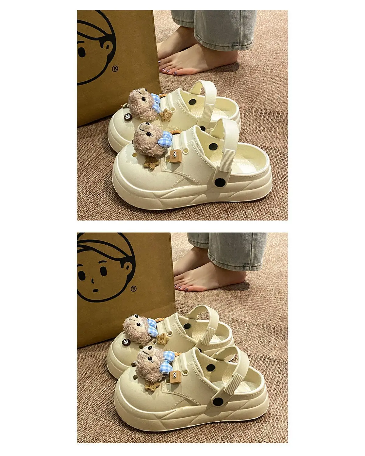 Women's Cute Bear Cave Sandals Summer White Non-Slip — feature 16