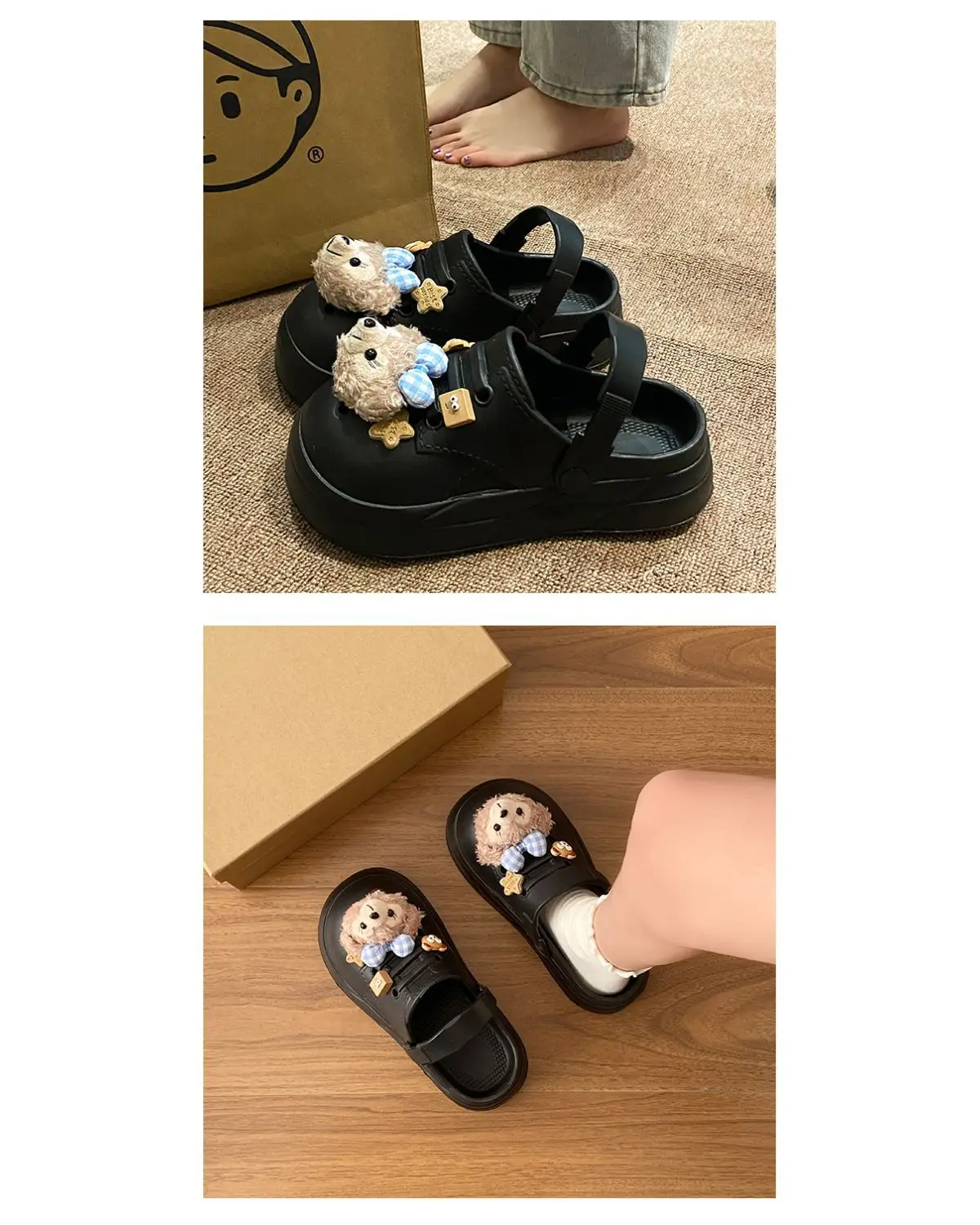 Women's Cute Bear Cave Sandals Summer White Non-Slip — feature 17