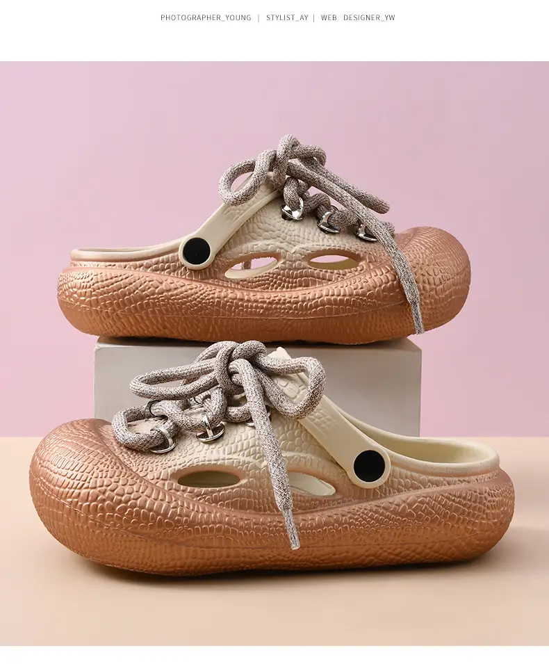 Thick-soled hole shoes women's non-stinky feet diy non-slip toe-covered slippers EVA wear-resistant fashion breathable beach sandals — feature 18