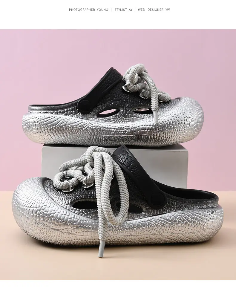 Thick-soled hole shoes women's non-stinky feet diy non-slip toe-covered slippers EVA wear-resistant fashion breathable beach sandals — feature 23