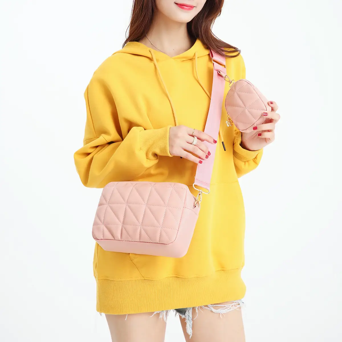 Black Rhombic Two-Piece Women's Mobile Phone Bag - Image 5