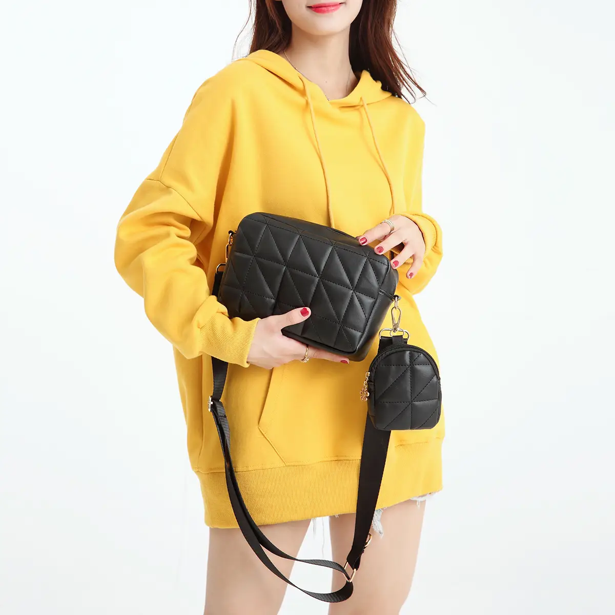 Black Rhombic Two-Piece Women's Mobile Phone Bag - Image 6