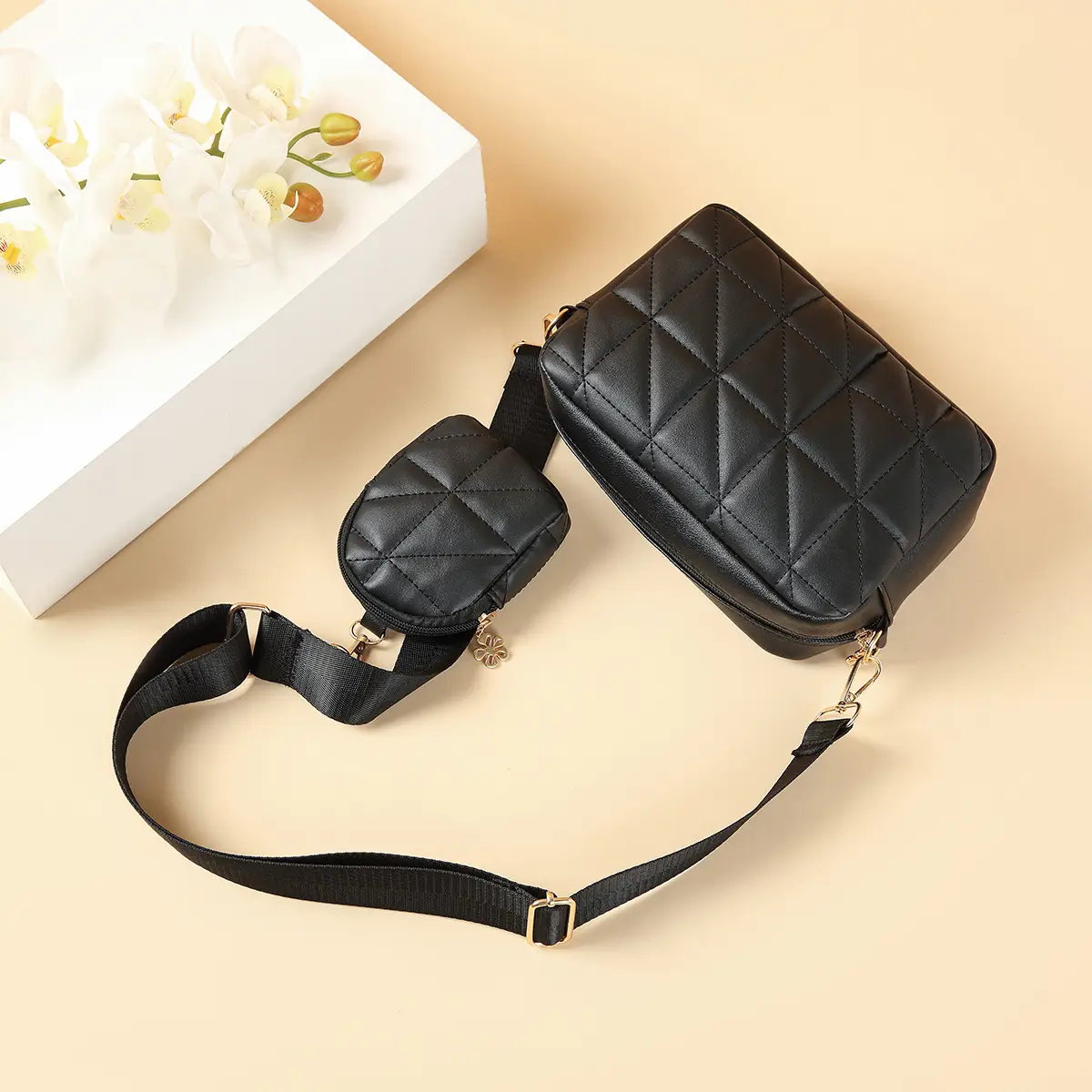 Black Rhombic Two-Piece Women's Mobile Phone Bag — feature 5
