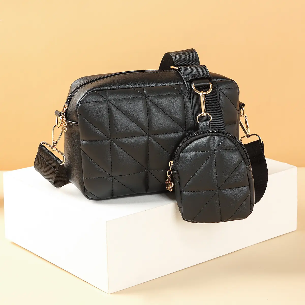 Black Rhombic Two-Piece Women's Mobile Phone Bag — feature 8