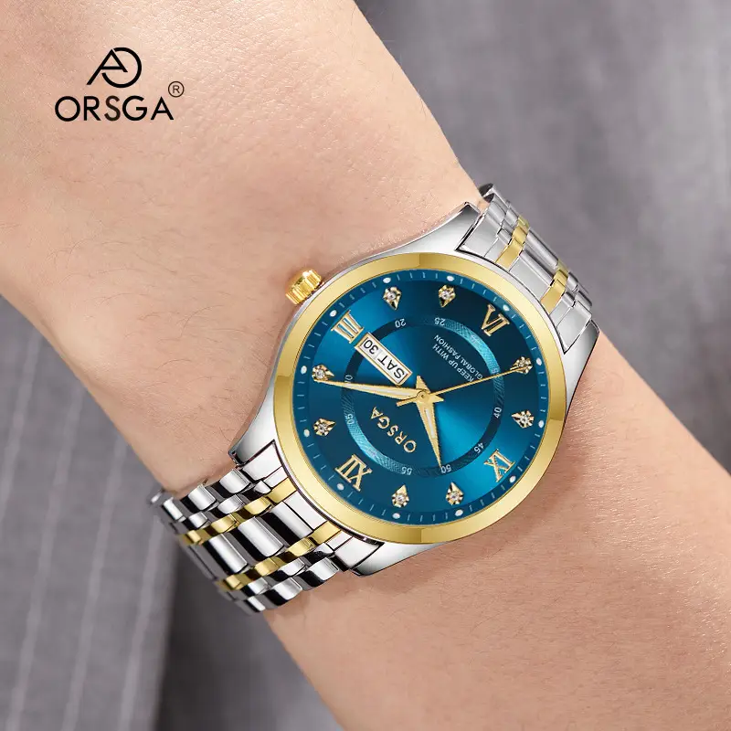 ORSGA Men's Gold Blue Dial Quartz Watch with Cross Strap - Image 42