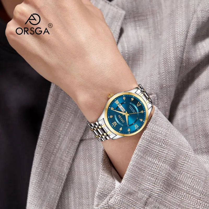 ORSGA Men's Gold Blue Dial Quartz Watch with Cross Strap - Image 43