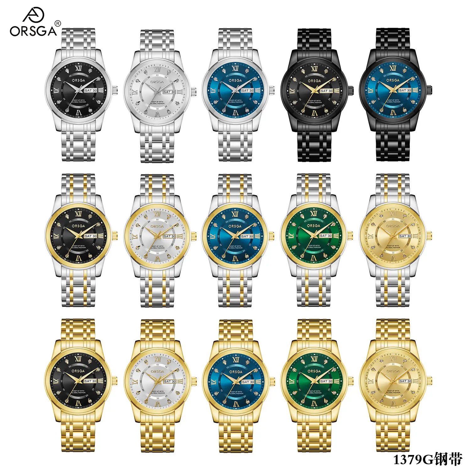 ORSGA Men's Gold Blue Dial Quartz Watch with Cross Strap - Image 44