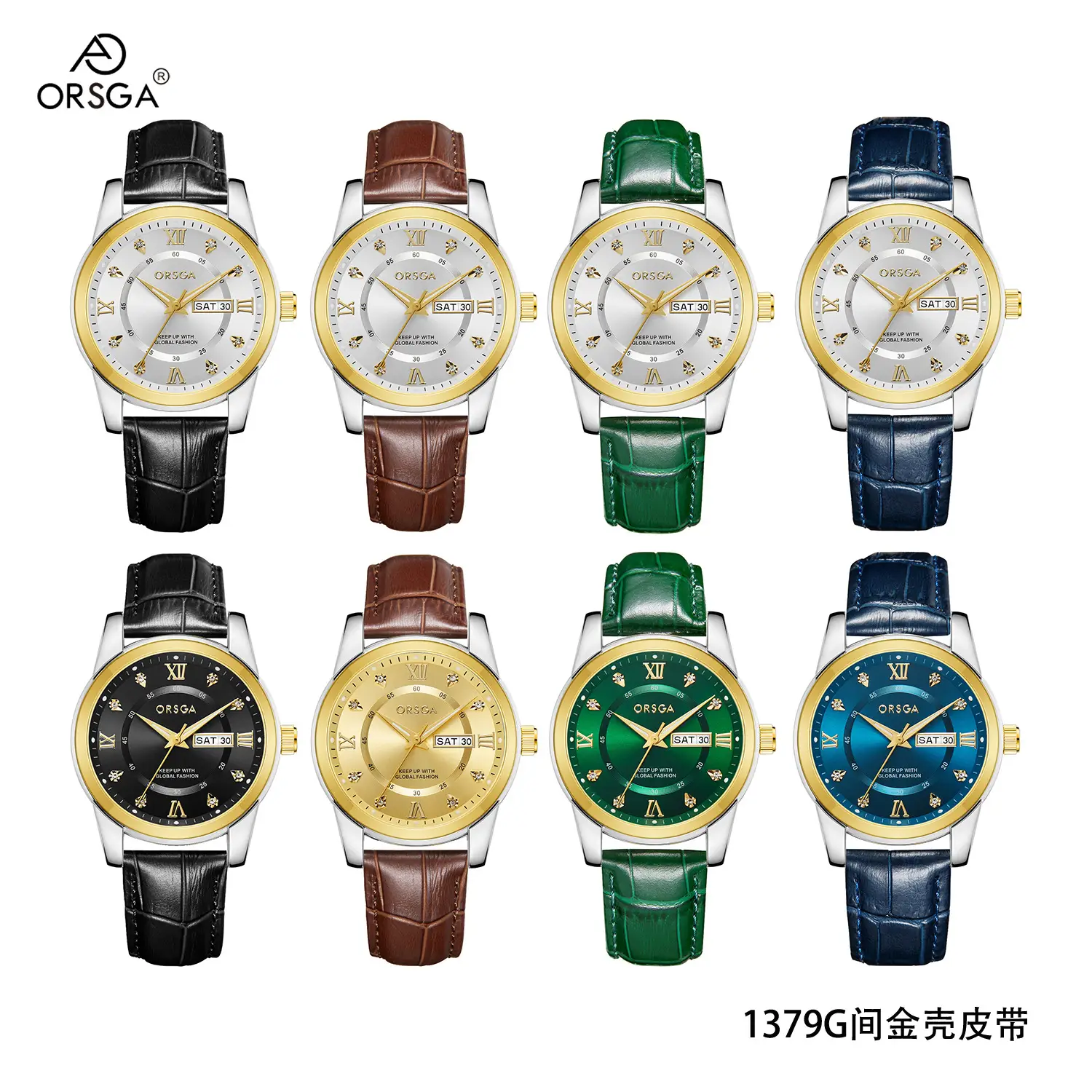 ORSGA Men's Gold Blue Dial Quartz Watch with Cross Strap - Image 45
