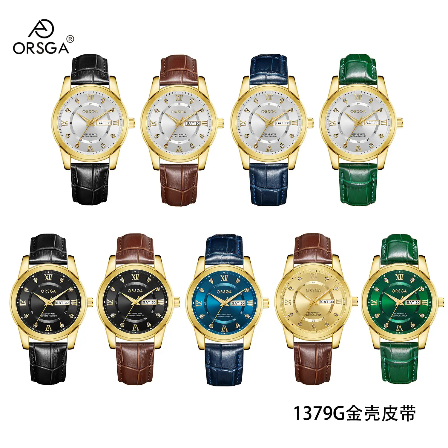 ORSGA Men's Gold Blue Dial Quartz Watch with Cross Strap — feature 16