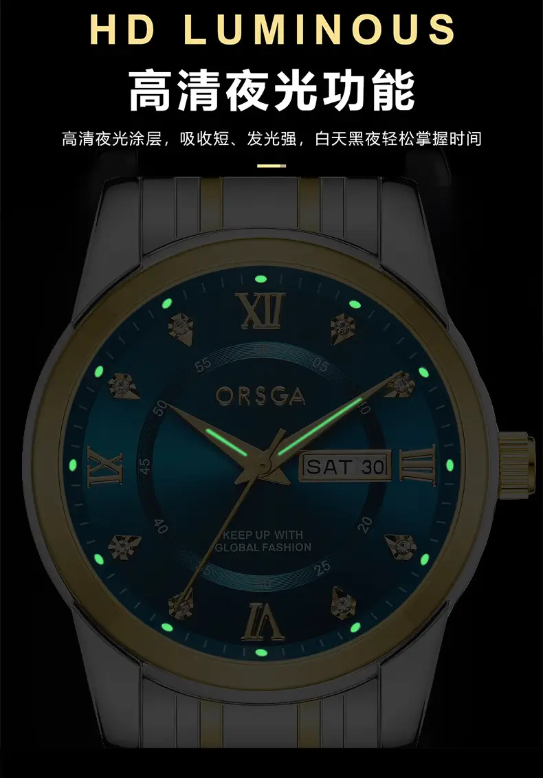 ORSGA Men's Gold Blue Dial Quartz Watch with Cross Strap — feature 8