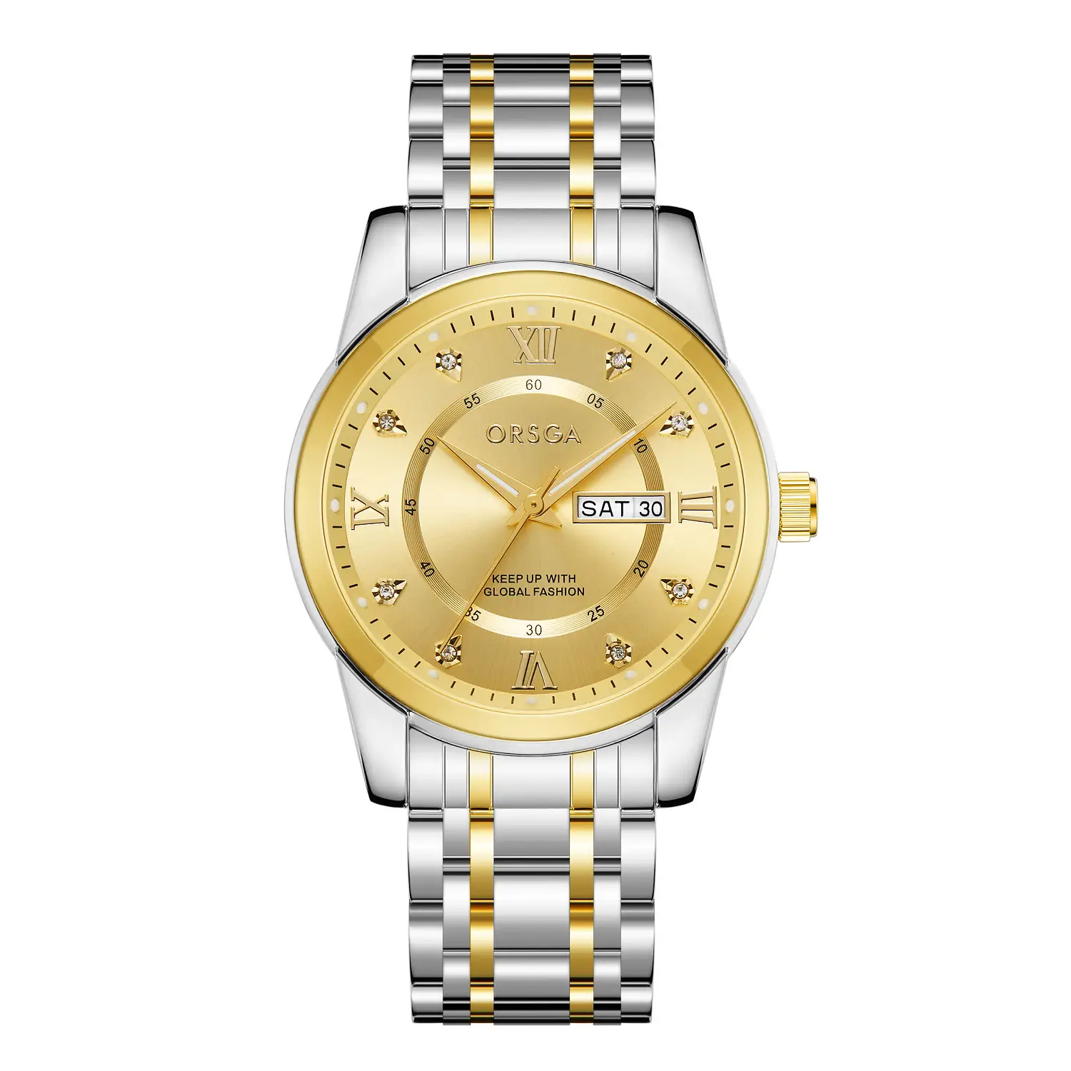 ORSGA Men's Gold Blue Dial Quartz Watch with Cross Strap - Image 10