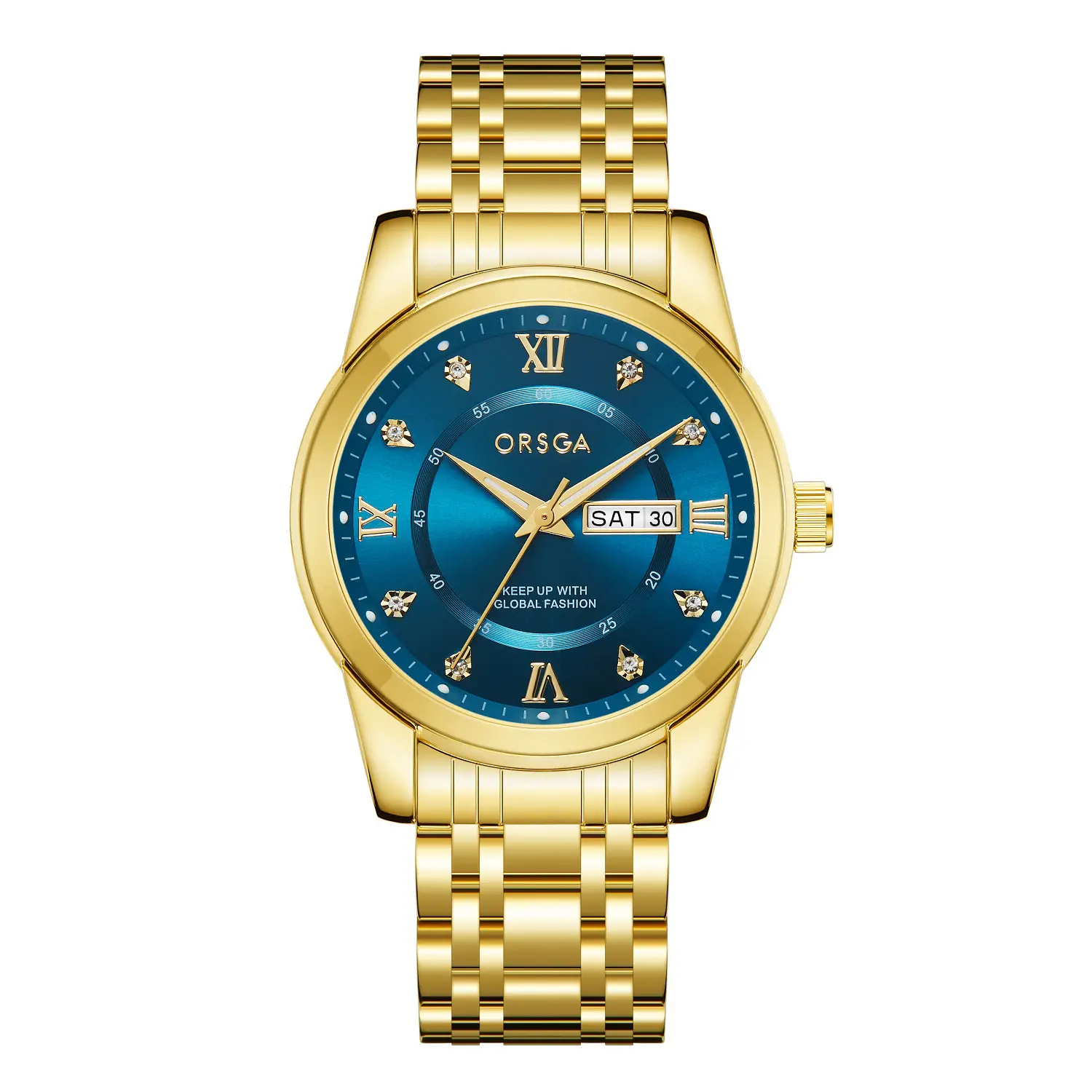 ORSGA Men's Gold Blue Dial Quartz Watch with Cross Strap - Image 13