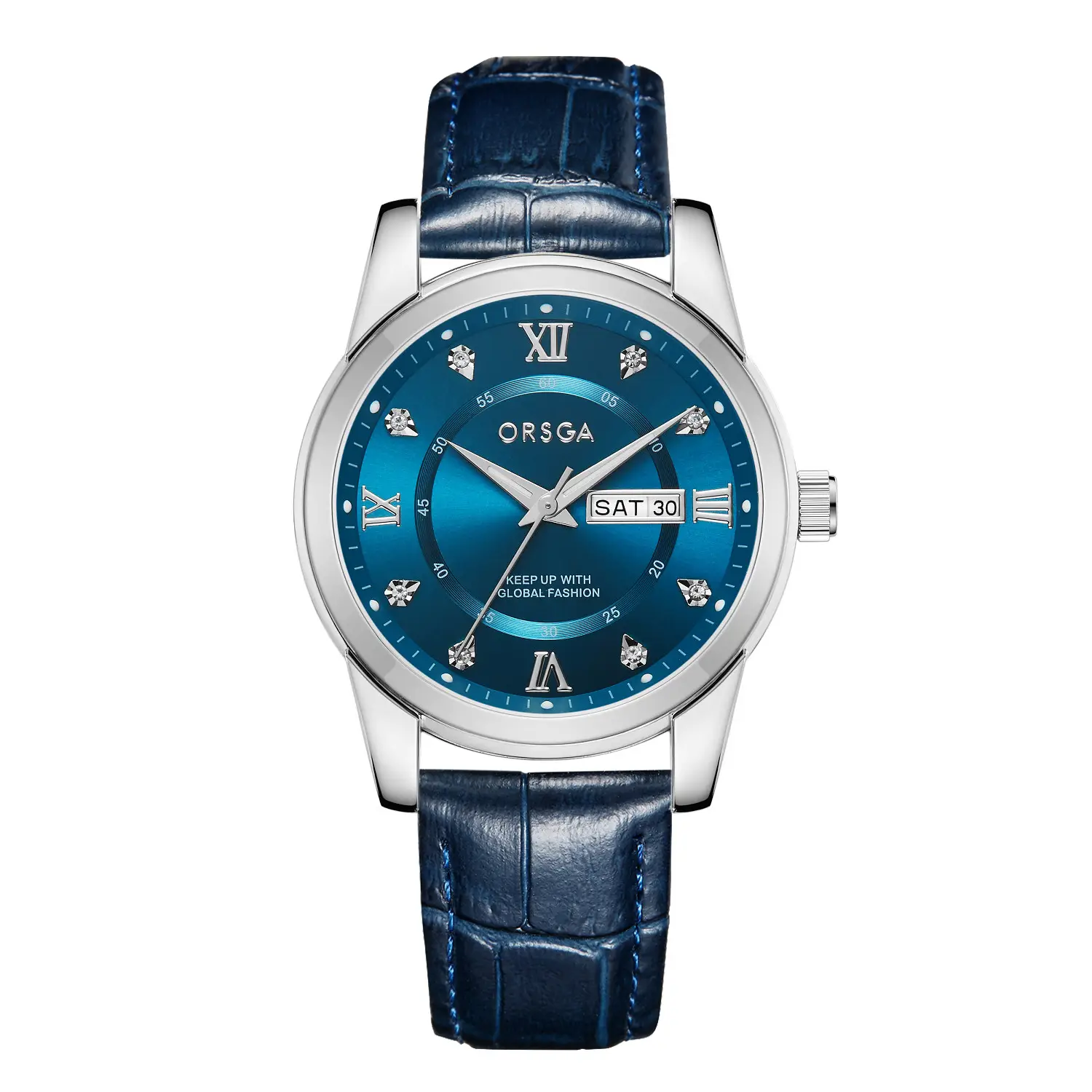 ORSGA Men's Gold Blue Dial Quartz Watch with Cross Strap - Image 21