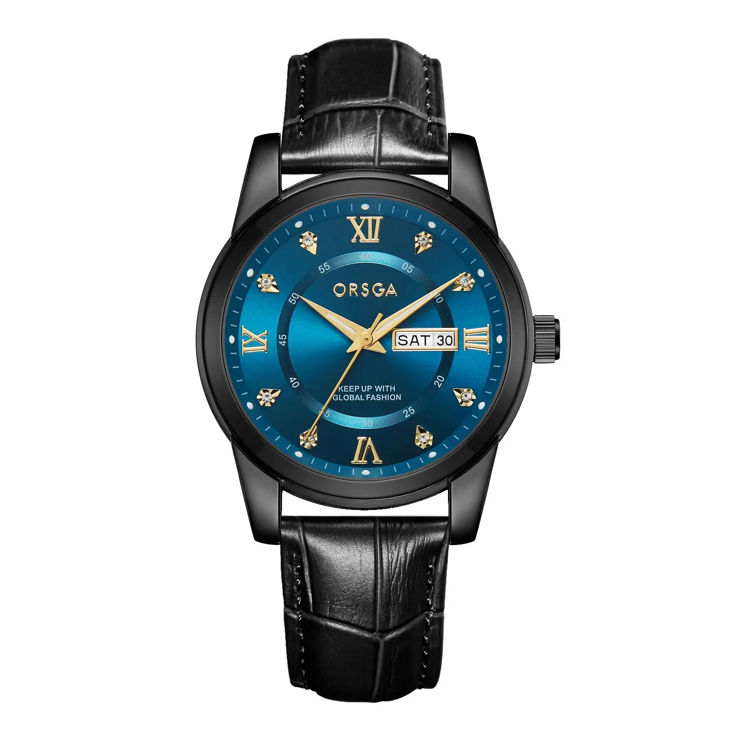 ORSGA Men's Gold Blue Dial Quartz Watch with Cross Strap - Image 22