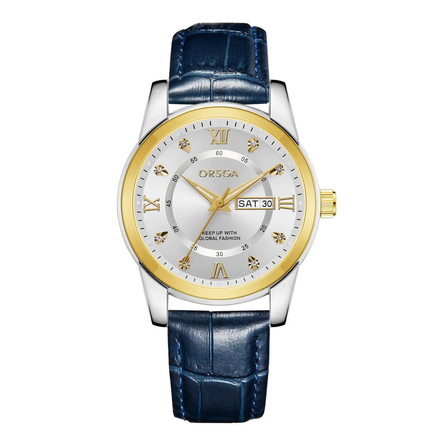 ORSGA Men's Gold Blue Dial Quartz Watch with Cross Strap - Image 27