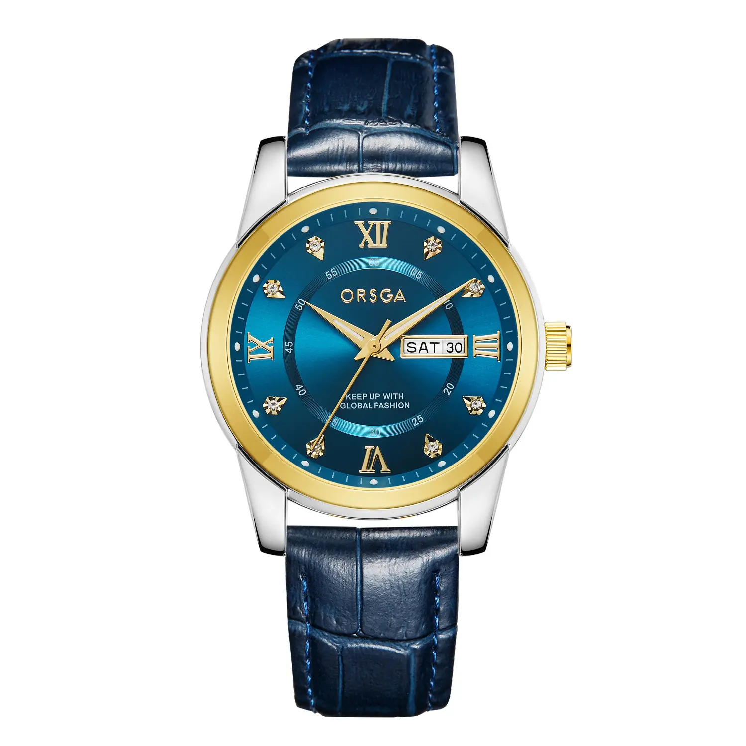 ORSGA Men's Gold Blue Dial Quartz Watch with Cross Strap - Image 31
